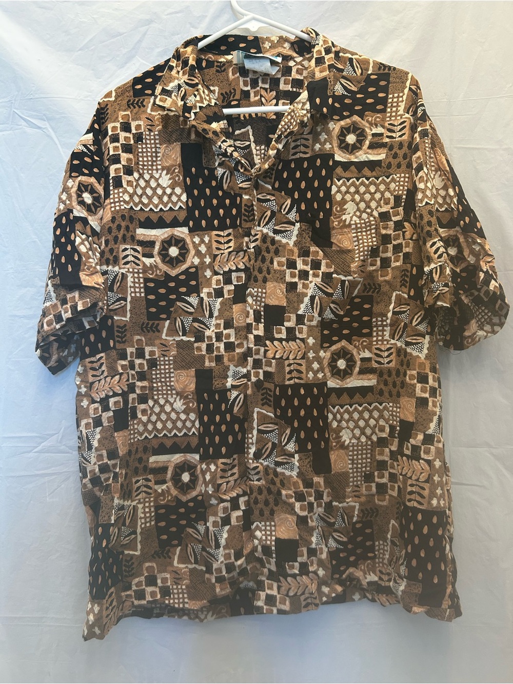 Tropoco Men's Casual Short-Sleeve Button-Down Shirt Brown/Black Sz L Pre-Owned